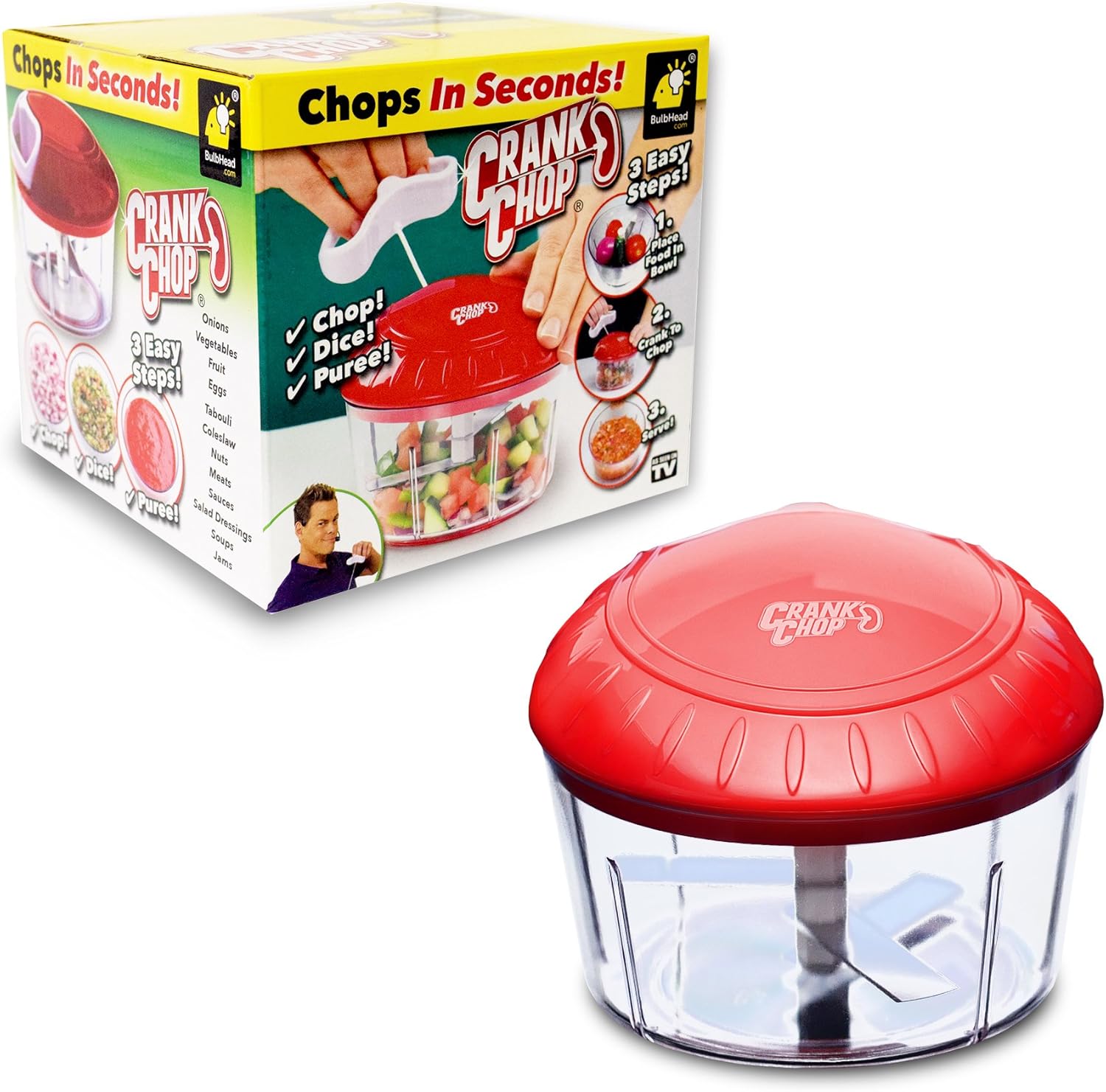 Manivela Chop picadora de alimentos Bulbhead, Mini picadora de alimentos manual para picar, Prep, & dados alimentos