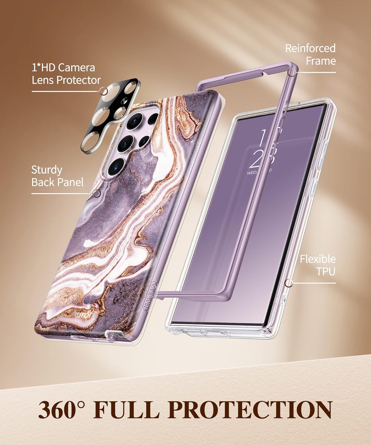 GVIEWIN Funda para Samsung Galaxy S23 Ultra 5G de 6.8 pulgadas, cubierta de lente de cámara grado militar a prueba de golpes, sin protector de