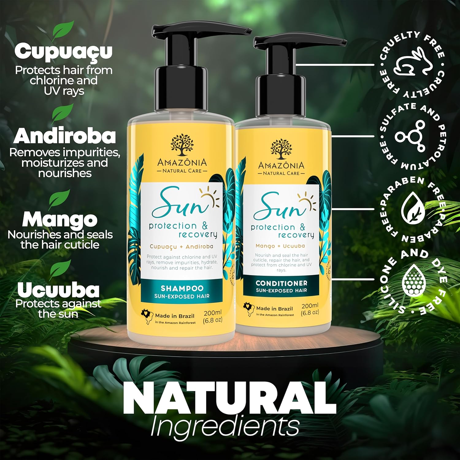 All Natural Sun Protection & Recovery Champú y acondicionador  Protección UV Restore Shampoo & Conditioner  Sin parabenos ni sulfatos con Cupuacu,