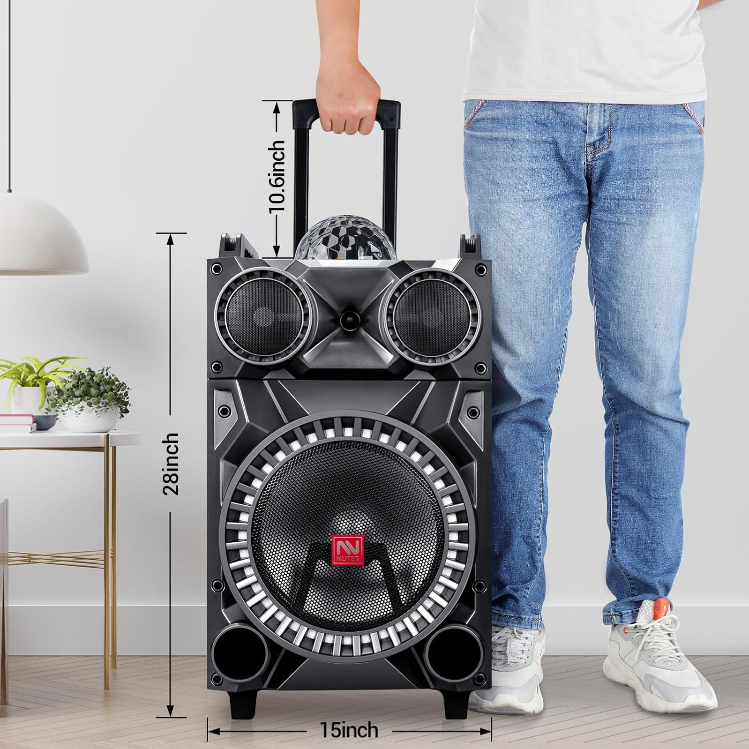 Altavoz inalámbrico de alta fidelidad Bluetooth portátil de 12 pulgadas, sistema PA recargable – Máquina de karaoke de potencia máxima de 3000 W con