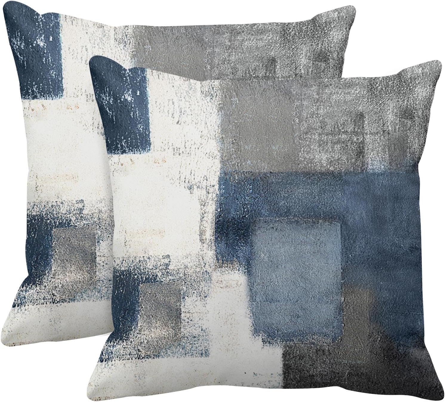 Emvency Juego de 2 fundas de almohada modernas con pintura abstracta azul, blanca y gris, decorativas, para sofá, decoración del hogar, fundas de