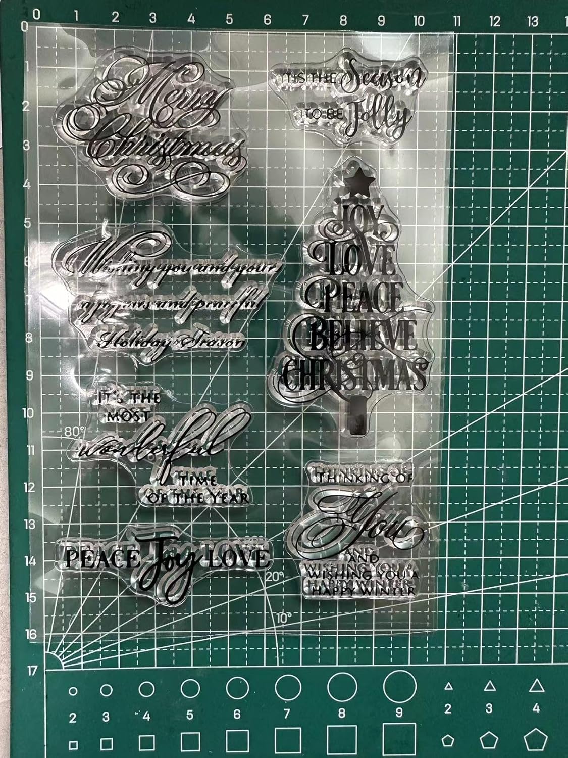 Arbuya Palabras de bendición de Navidad, sellos transparentes para decoración de tarjetas o diario, palabras de felicitación de árbol de Navidad,