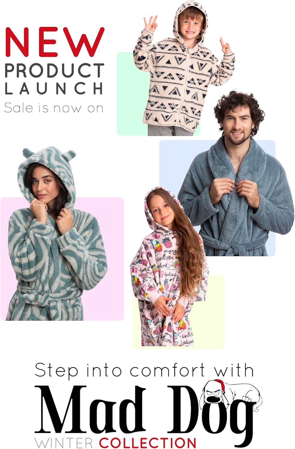 Mad Dog – Manta con capucha para niños, mantas con mangas acogedoras, forro polar suave y diseños de sherpa, para niños y niñas, de 4 a 13 años
