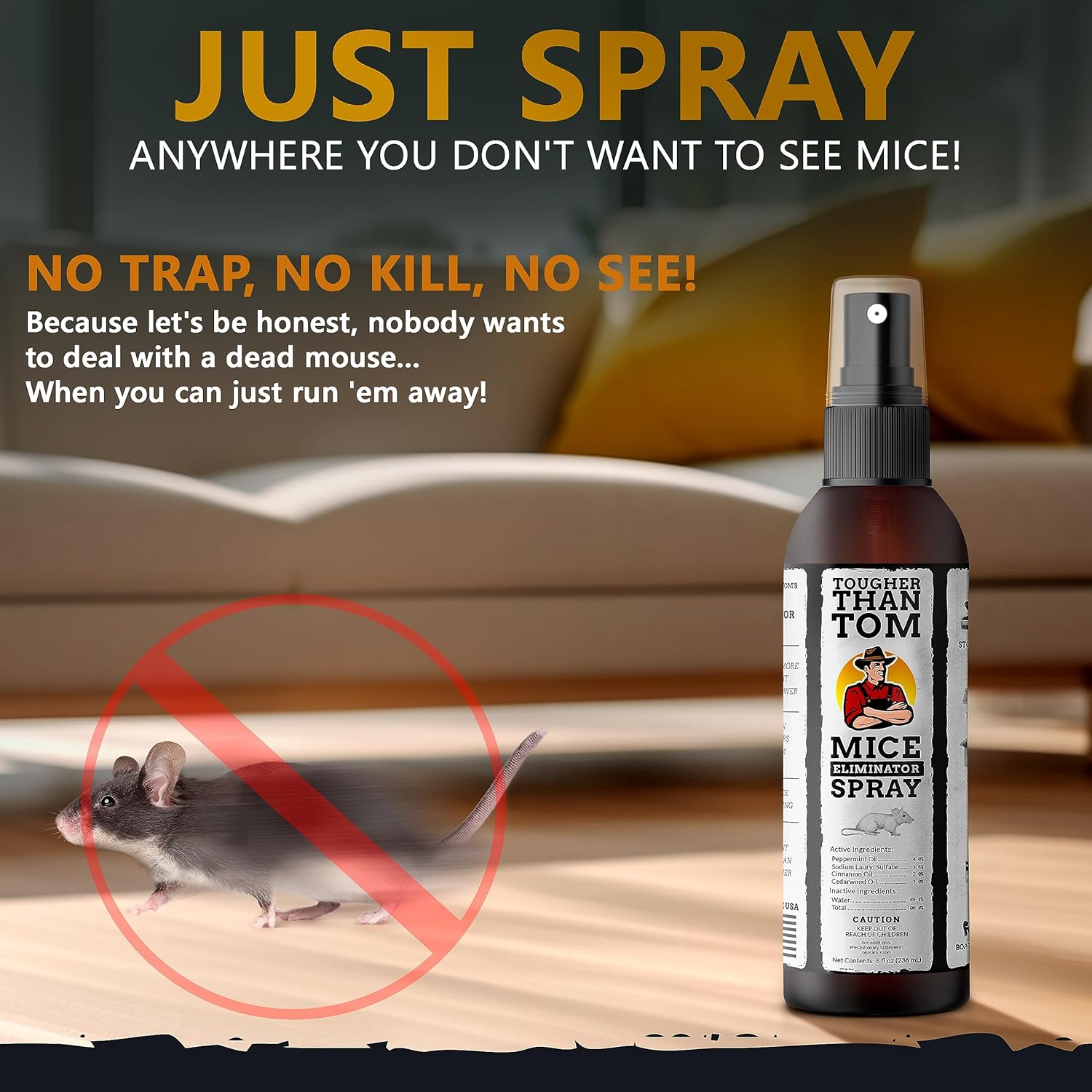 Tougher Than Tom Aerosol repelente de ratones, paquete de 3, 8 onzas líquidas de aceite de canela y menta prémium en aerosol para roedores,