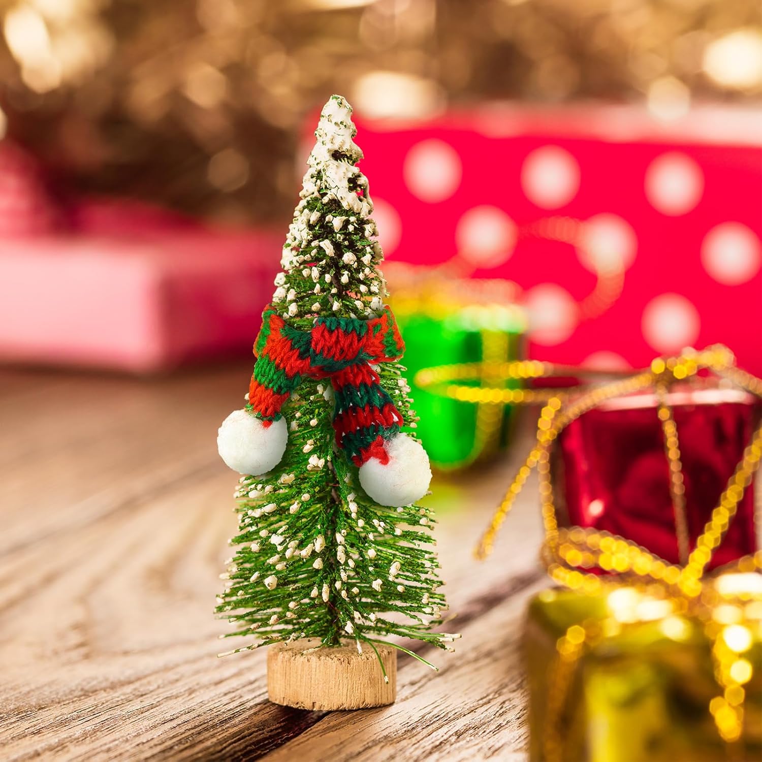 Mini bufandas navideñas de 7.9 x 0.6 pulgadas, bufanda de punto para mascotas, decoración de muñeca, muñeco de nieve, botella de vino, accesorio de