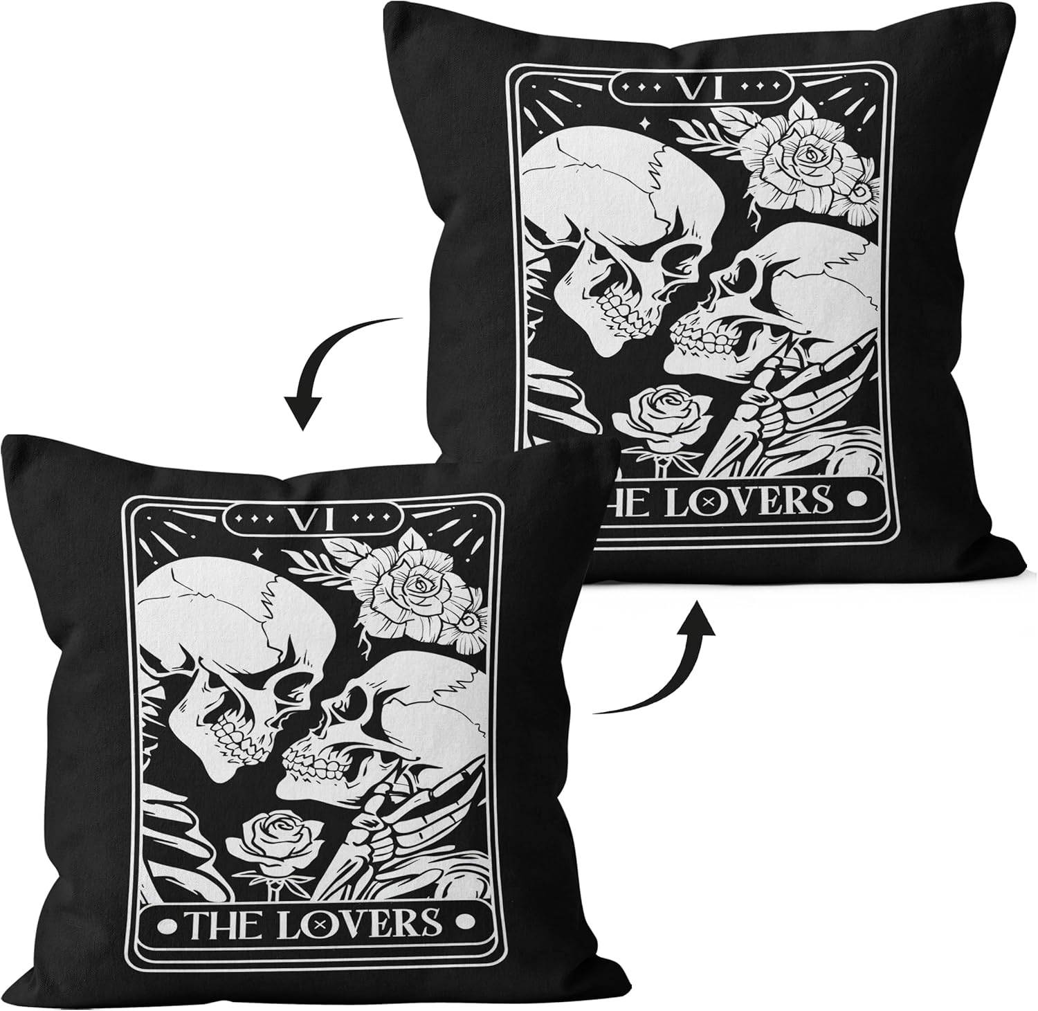 Fundas de almohada góticas de 18 x 18 pulgadas, fundas de almohada decorativas de calavera para pareja, fundas de almohada para dormitorio,