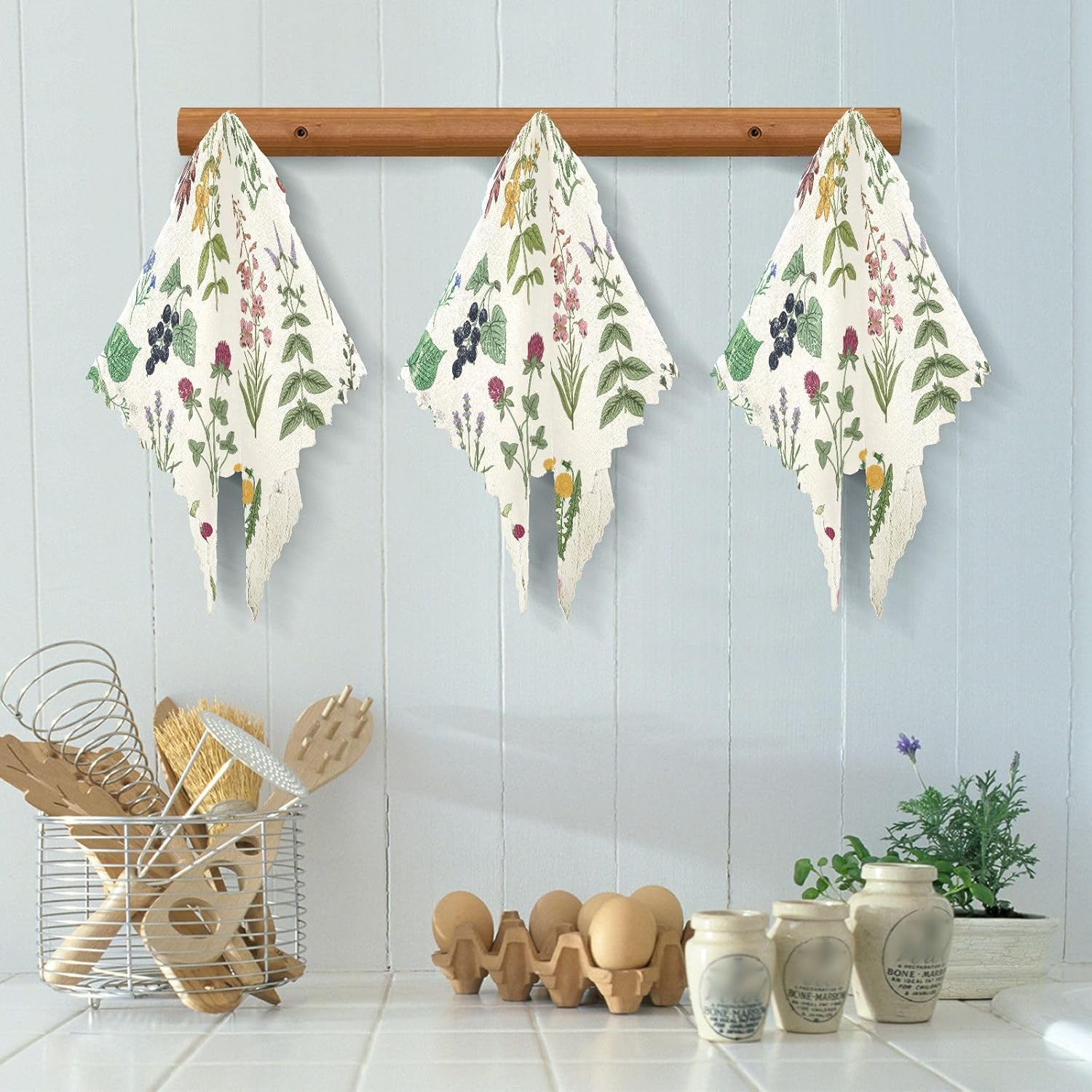 Wild Herbs Plant Fruit Flower Cotton Decorative Microfiber Towel for Kitchen Fast Drying Set of 6 Tea Cup Kitchen Towels for Restaurant Sink