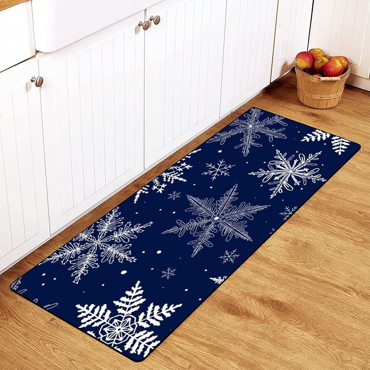 Winetr – Alfombra de baño con copos de nieve de Navidad, color azul, antideslizante, lavable, para baño, hogar, oficina, granja, pasillo, fregadero,