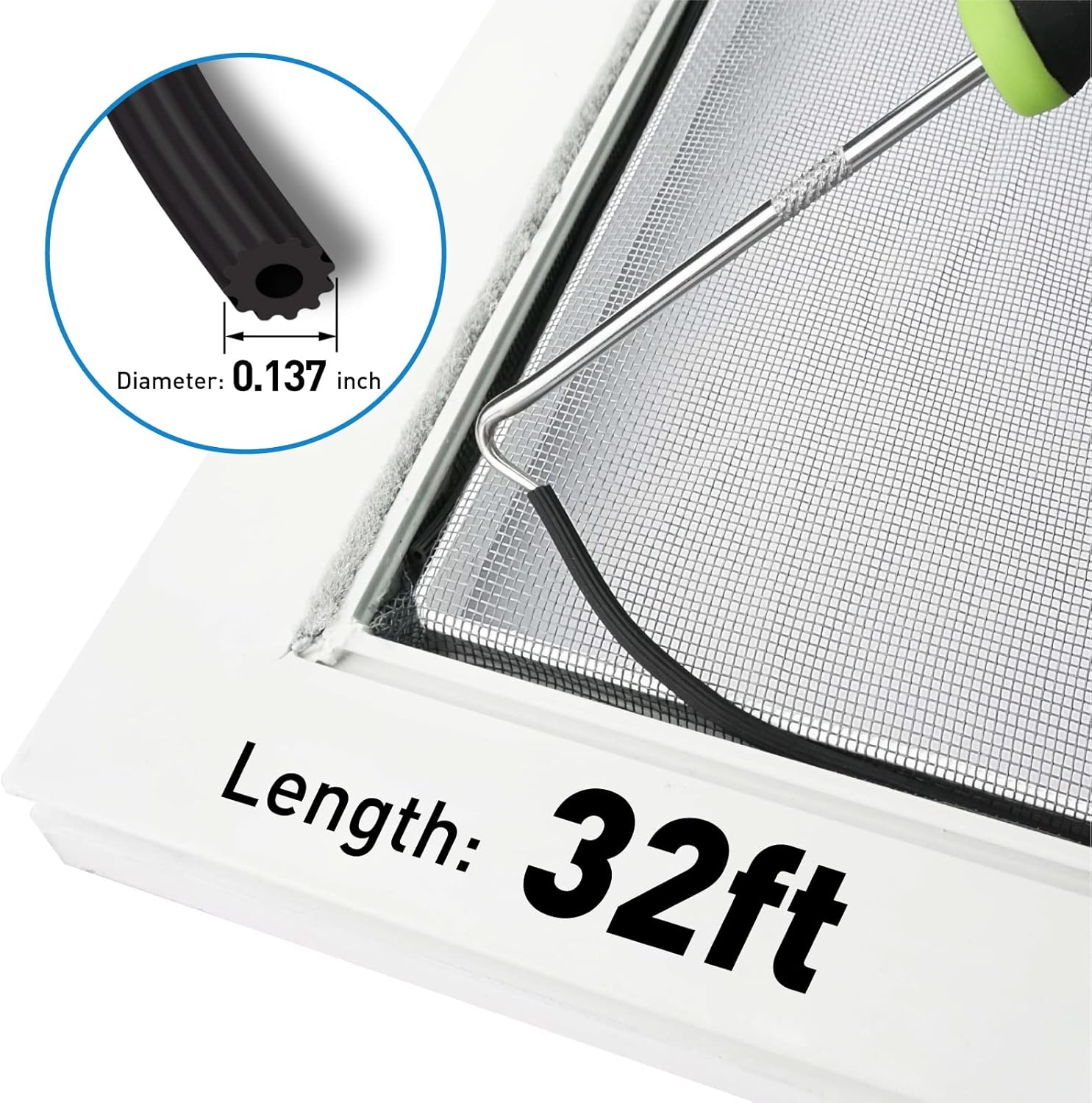Kit de reemplazo de pantalla de ventana, 36 pulgadas de ancho x 90 pulgadas de largo, malla ajustable de poliéster duradero con ranura de retención