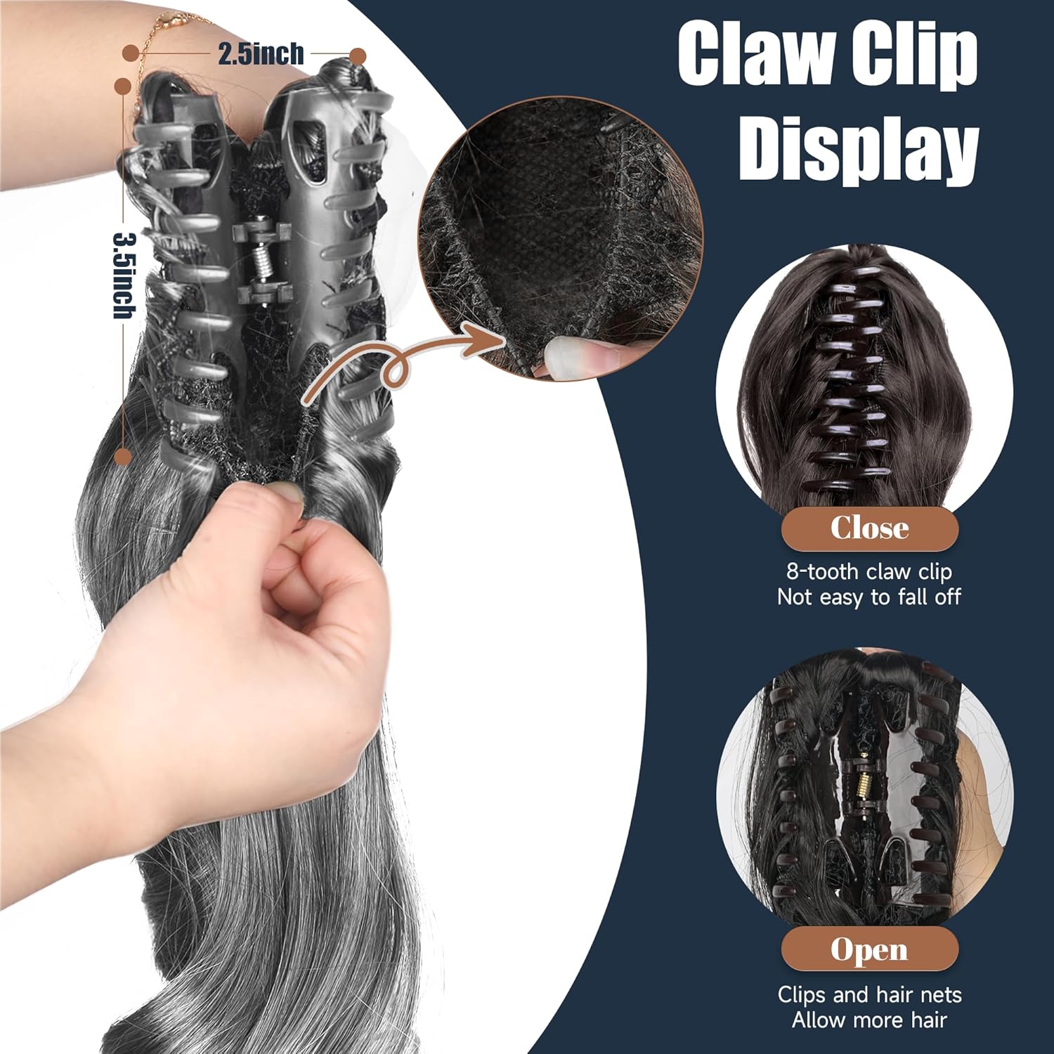 Extensión de cabello ondulado con clip de garra, de 13 pulgadas, con clip en moño desordenado, suave, natural, sintético, postizo falso para mujeres