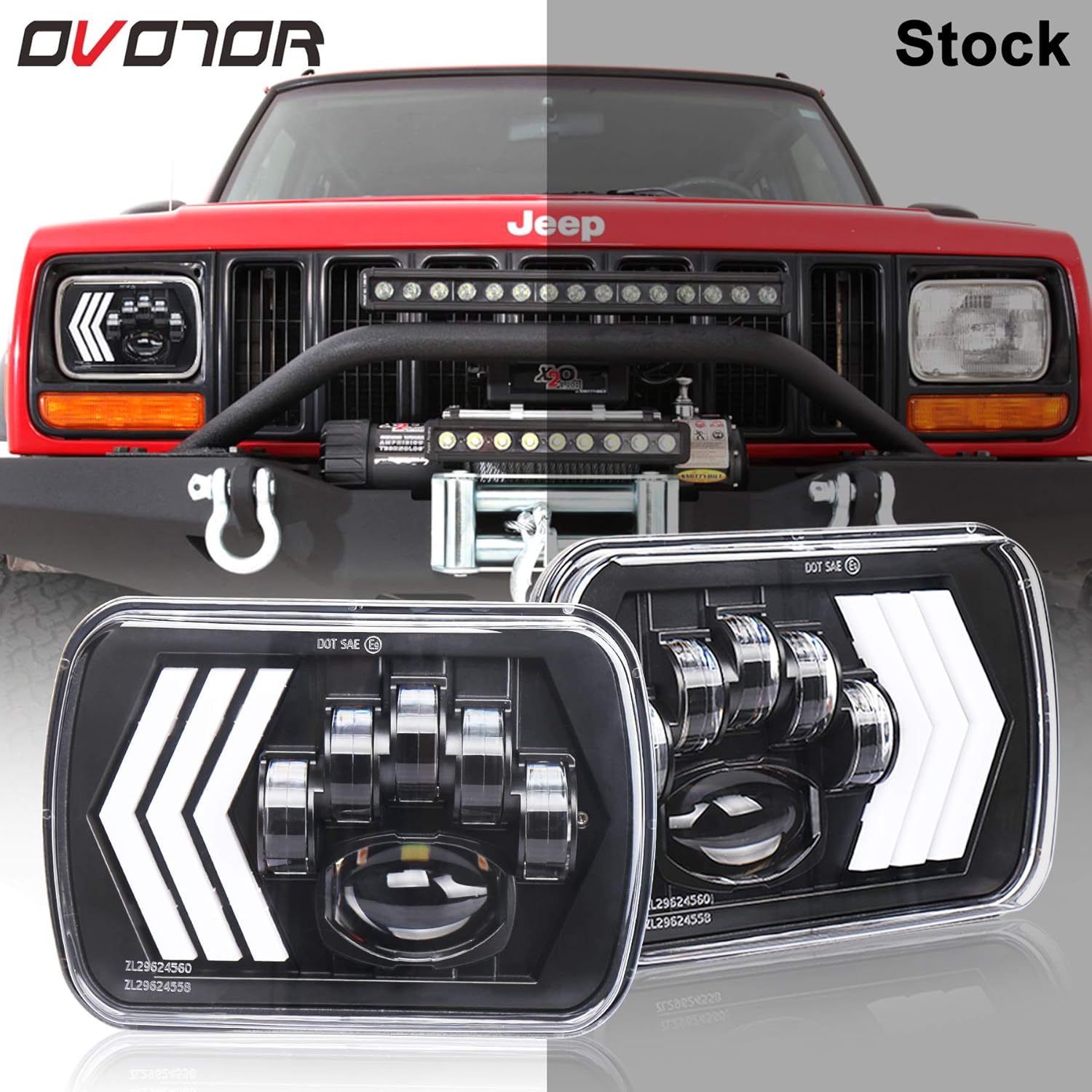 Faros delanteros LED 7×6 55W cuadrados 5×7 pulgadas con flecha blanca y ámbar DRL señal de giro secuencial dinámica para Wrangler YJ XJ Toyota GMC