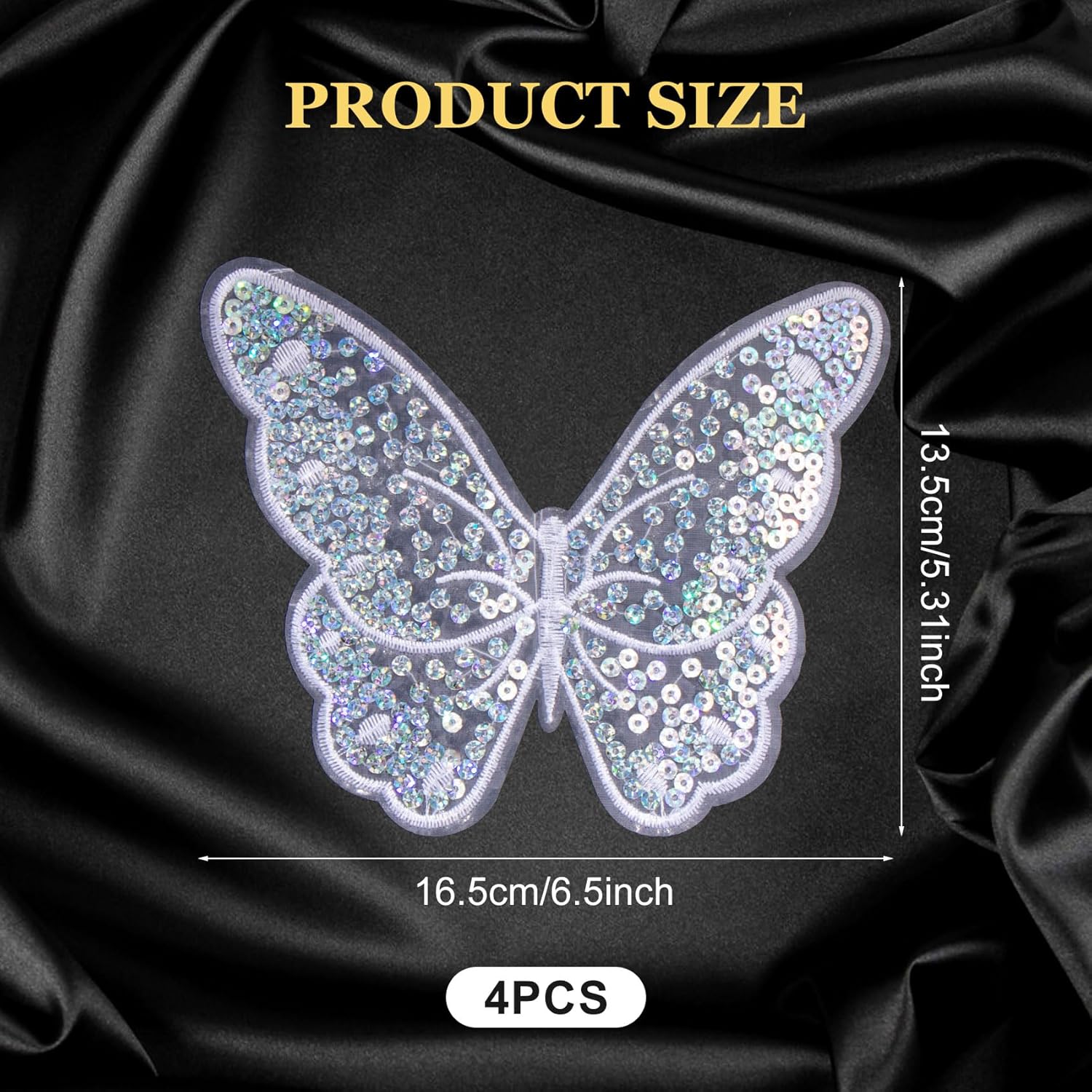 CustomyLife 4 parches de mariposa para planchar, coser en apliques de mariposas de lentejuelas, parche bordado brillante, accesorios de disfraz para