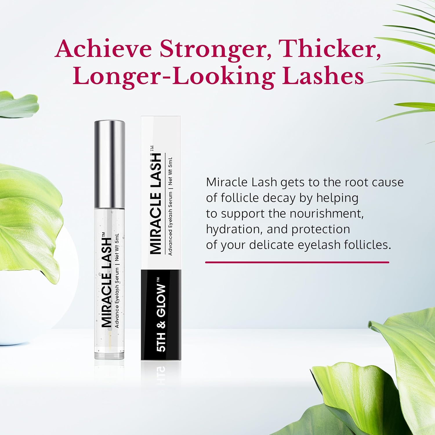 5th & Glow Miracle Lash Enhancing Serum, suero de pestañas para nutrir, hidratar y proteger las pestañas, promueve el crecimiento de pestañas