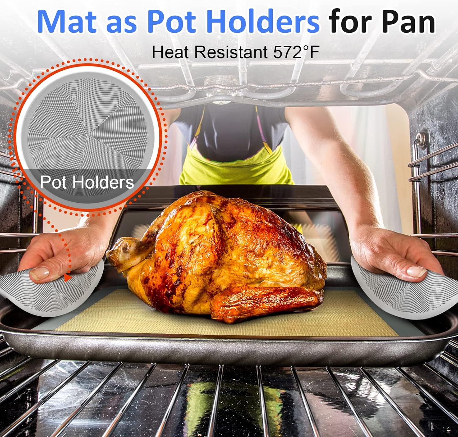 KooMall – Tapete de silicona para hornear y tapete multiusos para microondas, 4 en 1, antiadherente, reutilizable, media hoja para horno, tapete
