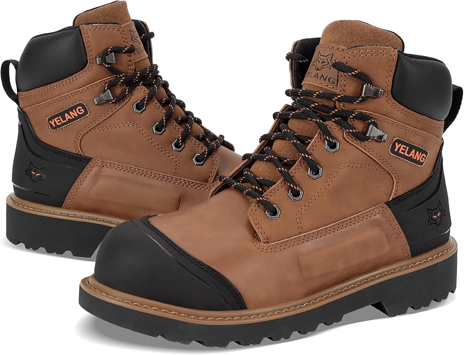 Yelang Botas de trabajo de seguridad con punta de acero para hombre, zapatos de utilidad de perforación antideslizantes de 6 pulgadas para