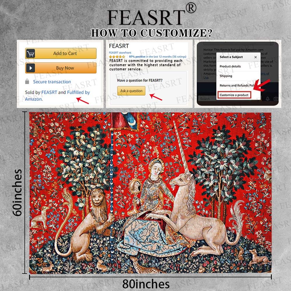 FEASRT Tapiz medieval de princesa europeo, tapiz real de La doncella y el unicornio, 80 x 60 pulgadas, para dormitorio, sala de estar, dormitorio,