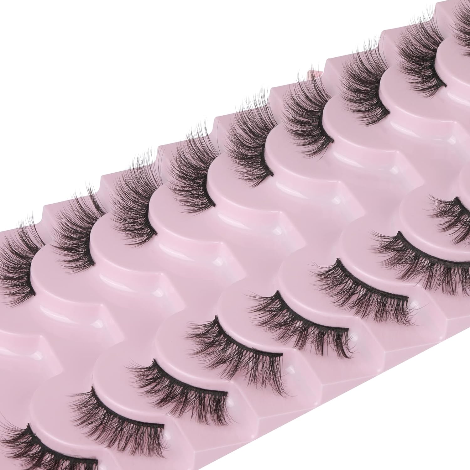 FANXITON Mitad de pestañas de aspecto natural, 10 pares de pestañas postizas 3D de ojo de gato, esponjosas, suaves, de 0.59 pulgadas, cortas, de