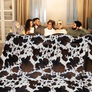 Manta con estampado de vaca marrón, tamaño grande de 90 x 90 pulgadas con bolsa de almacenamiento, manta de regazo de doble cara de 300 GSM, manta Manta con estampado de vaca marrón, tamaño grande de 90 x 90 pulgadas con bolsa de almacenamiento, manta de regazo de doble cara de 300 GSM, manta
