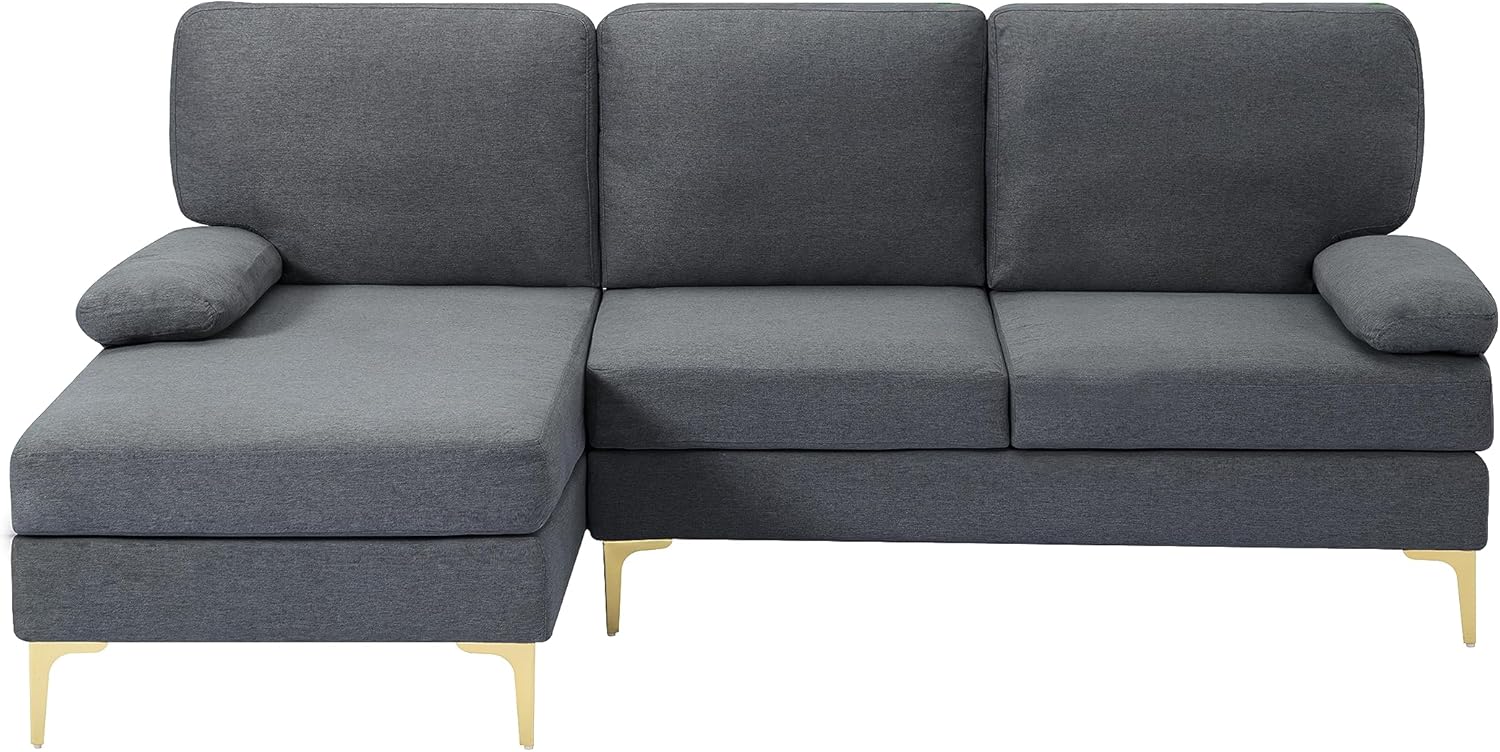 UBGO Sofá en forma de L de 79.5 pulgadas, sillón seccional orientado a la izquierda, sofás de tela moderna de 3 plazas con patas de metal dorado, 2