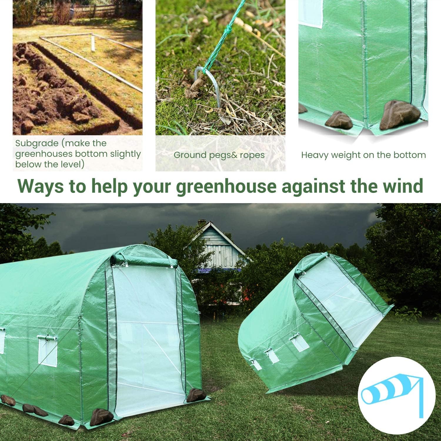 Invernadero para exteriores de 12 x 7 x 7 pies con puerta mosquitera, exterior resistente, para plantas de jardín, protección UV, termostática,