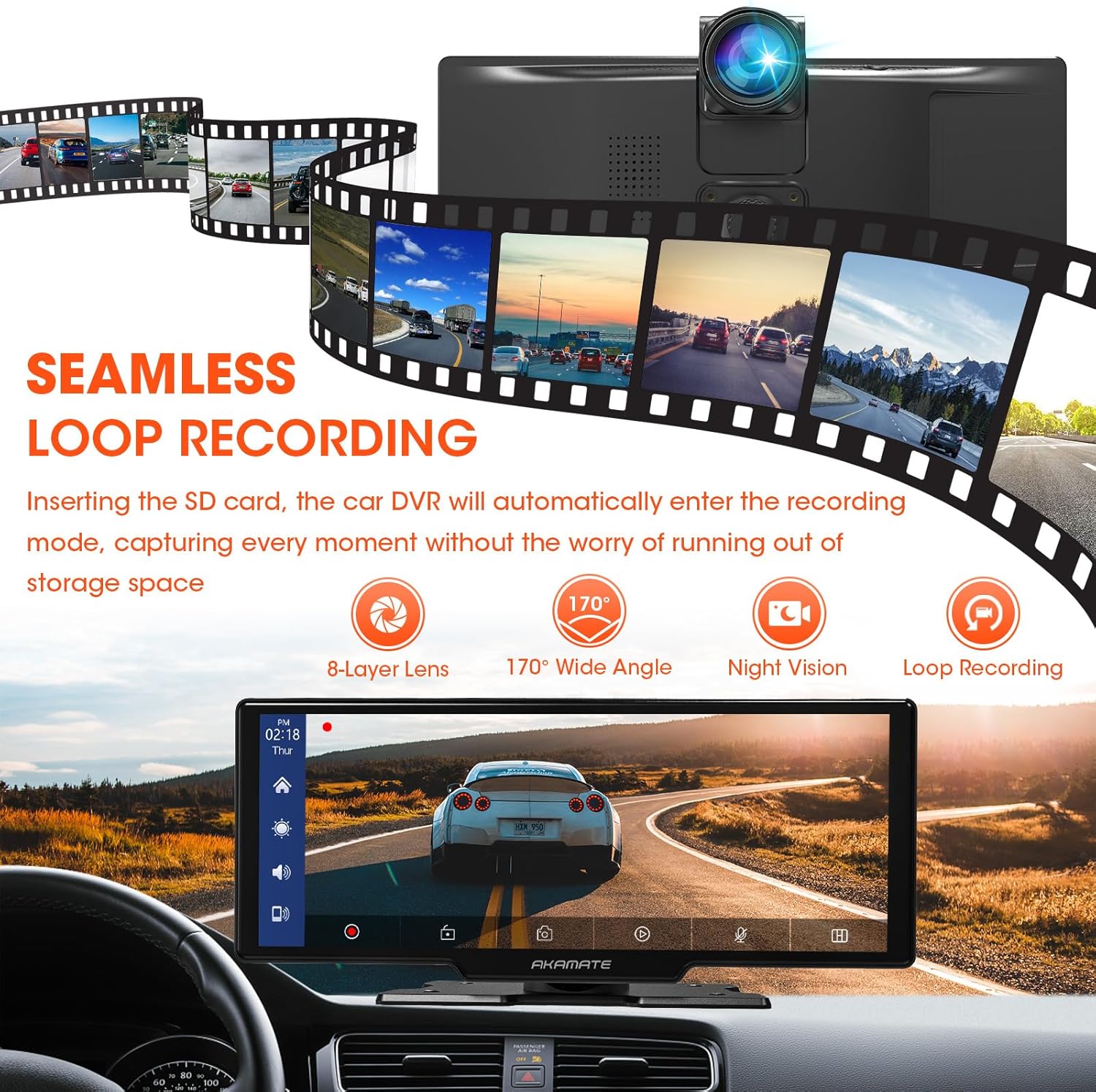 Pantalla portátil de Apple CarPlay montaje en tablero estéreo inalámbrico Android Auto con cámara de tablero de 2.5 K – Pantalla HD IPS de 10.26