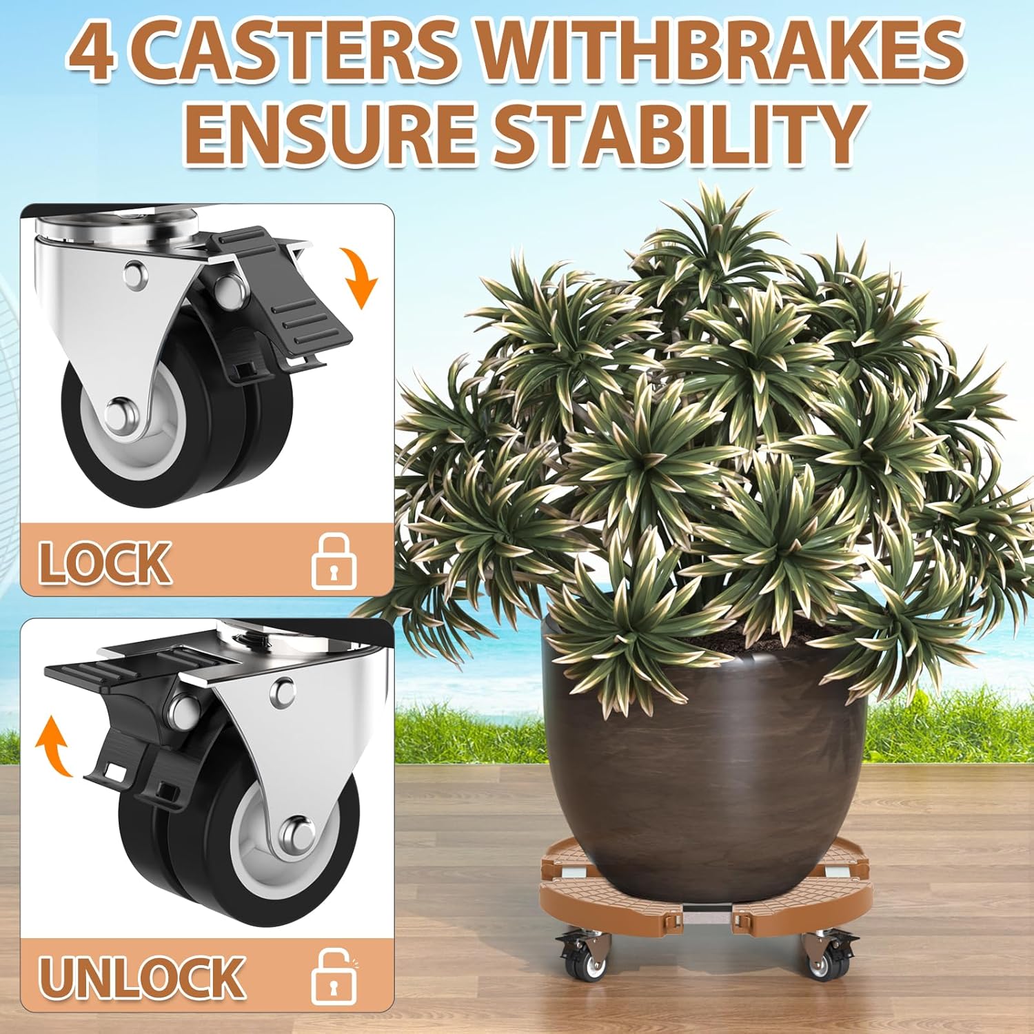 Carrito para plantas con ruedas, capacidad de 440 libras, soporte ajustable para plantas de 15 a 22 pulgadas, carrito grande para plantas con ruedas