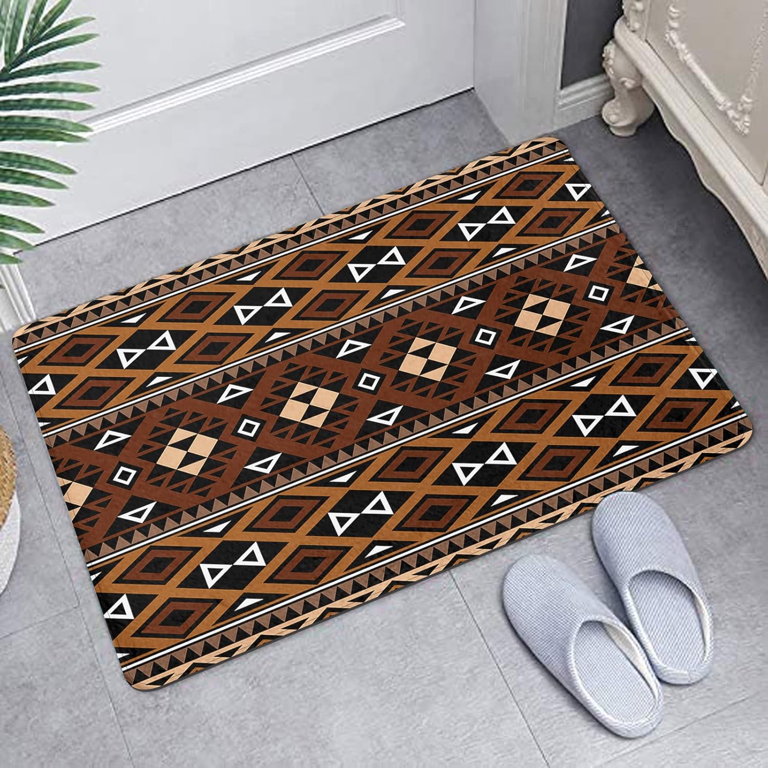 Britimes Tapetes de baño para baño, alfombras de baño occidentales, antideslizantes, diseño bohemio, diseño azteca, marrón, retazos, cubierta