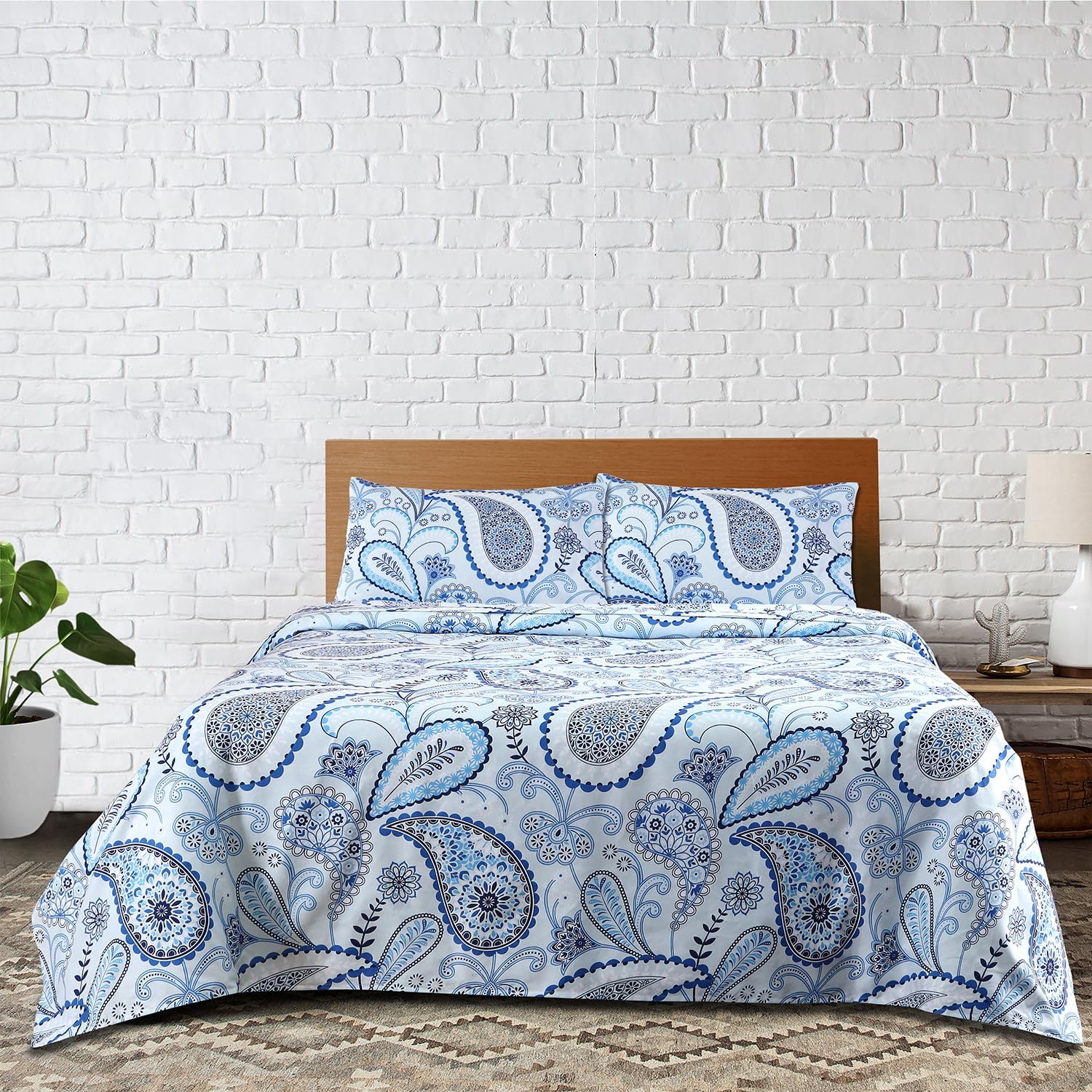 Boston Linen Co. Sábanas de cachemira azul marino para cama tamaño King, sábanas y fundas de almohada resistentes a las arrugas y a la decoloración,