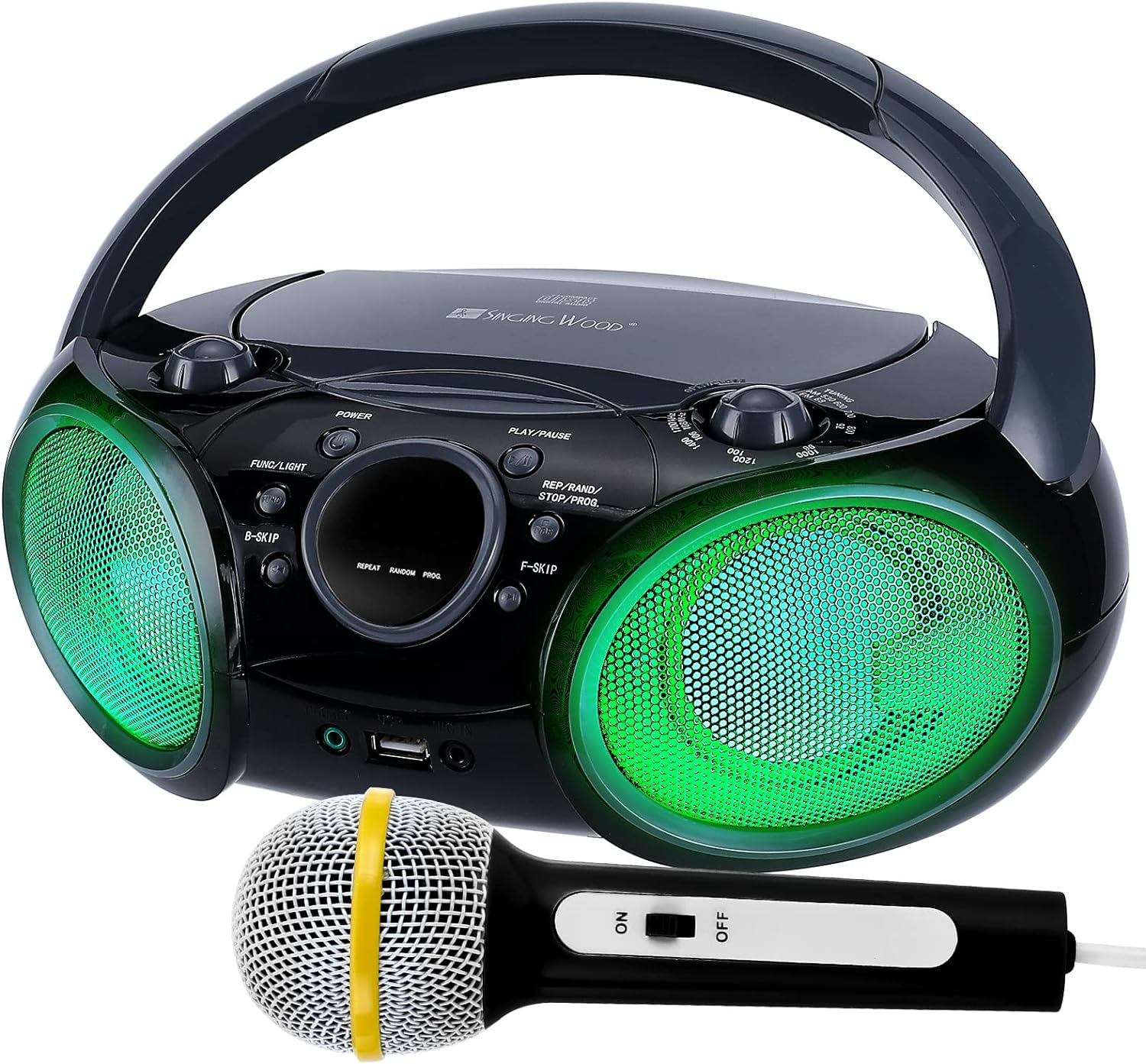 SingingWood NP030AB-GK – Sistema de karaoke portátil, reproductor de CD portátil con Bluetooth para radio estéreo AM FM en el hogar, conector para