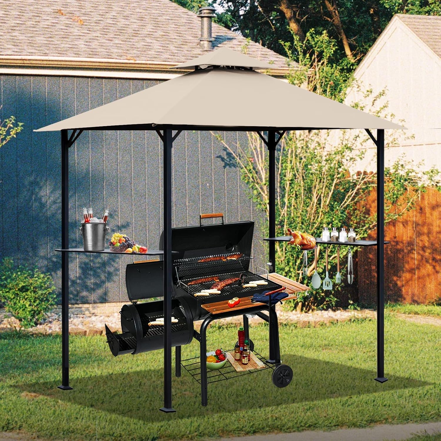 Toldo de repuesto para kiosco de 5 x 8 pies, cubierta superior para kiosco de barbacoa al aire libre, cubierta de refugio de parrilla doble cansada