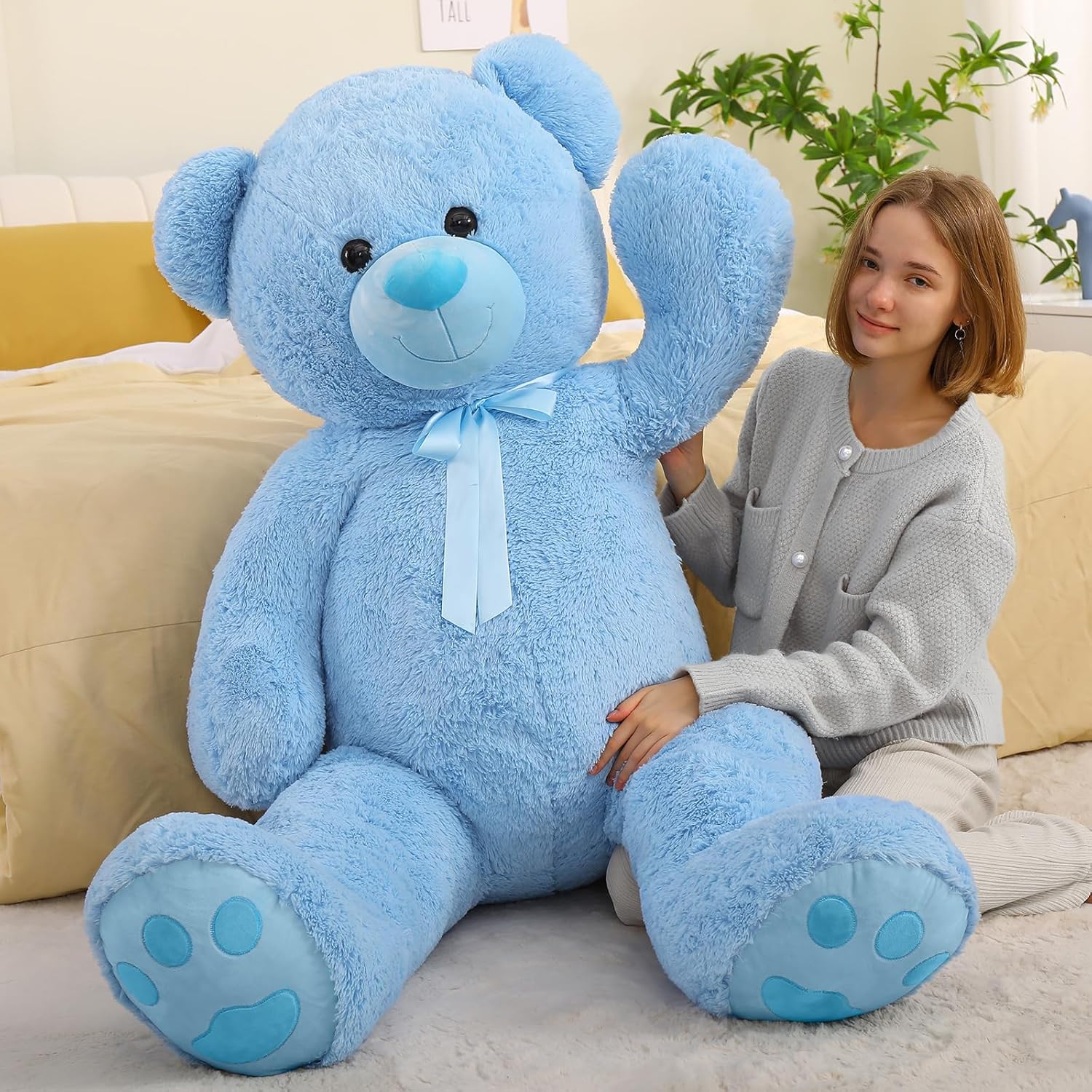 Tezituor Oso de peluche gigante de 5 pies, suave y abrazable para el día de San Valentín, para novia y novio, regalo clásico de oso de peluche azul