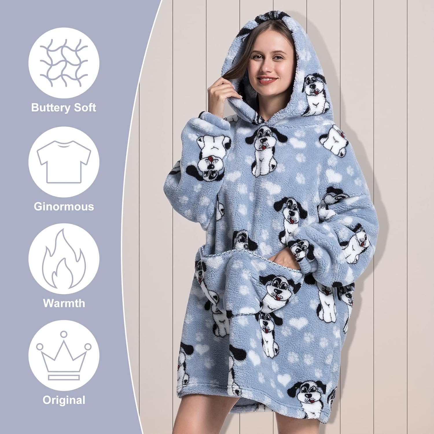 JULGIRL Manta de gran tamaño para mujeres y hombres, forro polar Sherpa gruesa y cálida con capucha con bolsillo gigante, súper acogedora, manta