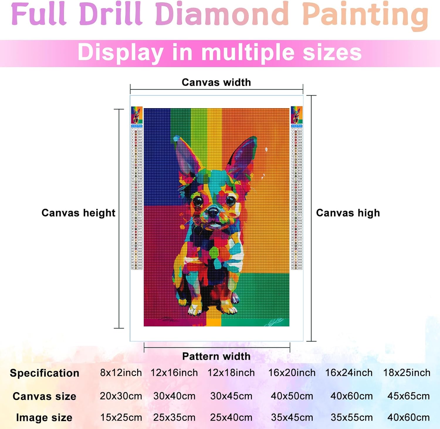 Noche Pintura de diamante 5D para adultos, kit de pintura de diamante de punto de cruz de Chihuahua, adecuado para principiantes, arte colorido de