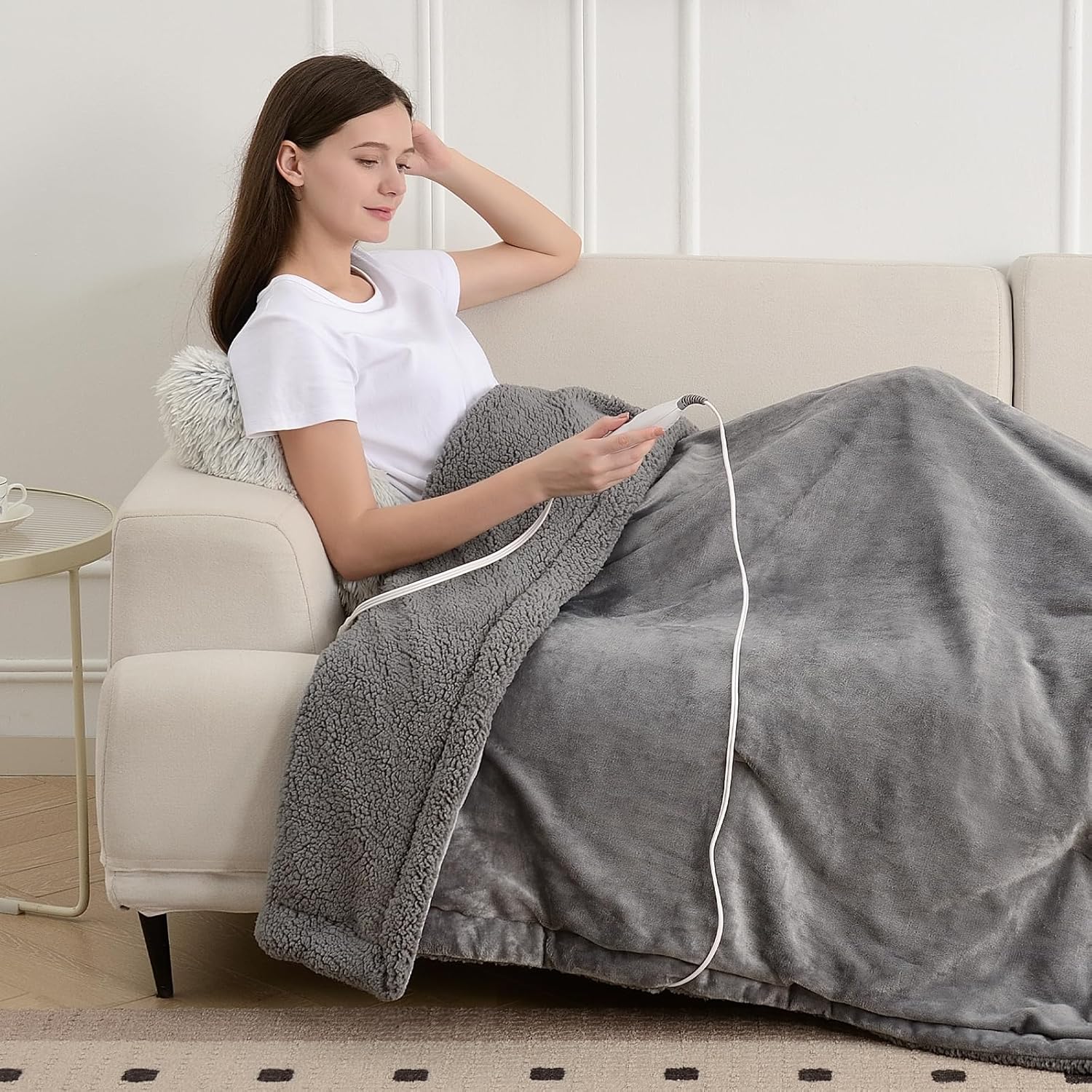 immtree Manta térmica con peso para adultos, forro polar Sherpa suave y cálida manta con peso de 12 libras para dormir y relajarse, controlador