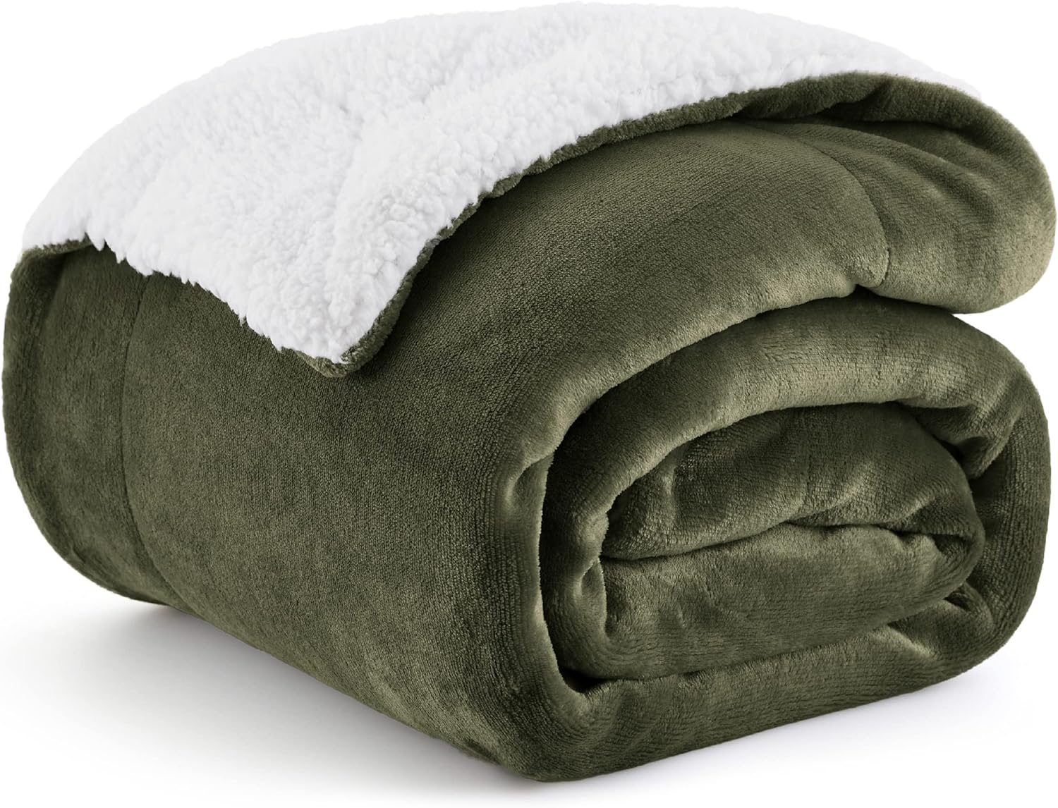 Bedsure Manta de vellón sherpa para el sofá, manta gruesa y cálida para el invierno, suave y mullida, para el otoño, color verde hiedra, 50 x 60