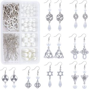 SUNNYCLUE 1 caja de 8 pares de aretes de nudo celta de plata antigua, aretes colgantes de perlas, kit de inicio de fabricación de joyas con SUNNYCLUE 1 caja de 8 pares de aretes de nudo celta de plata antigua, aretes colgantes de perlas, kit de inicio de fabricación de joyas con