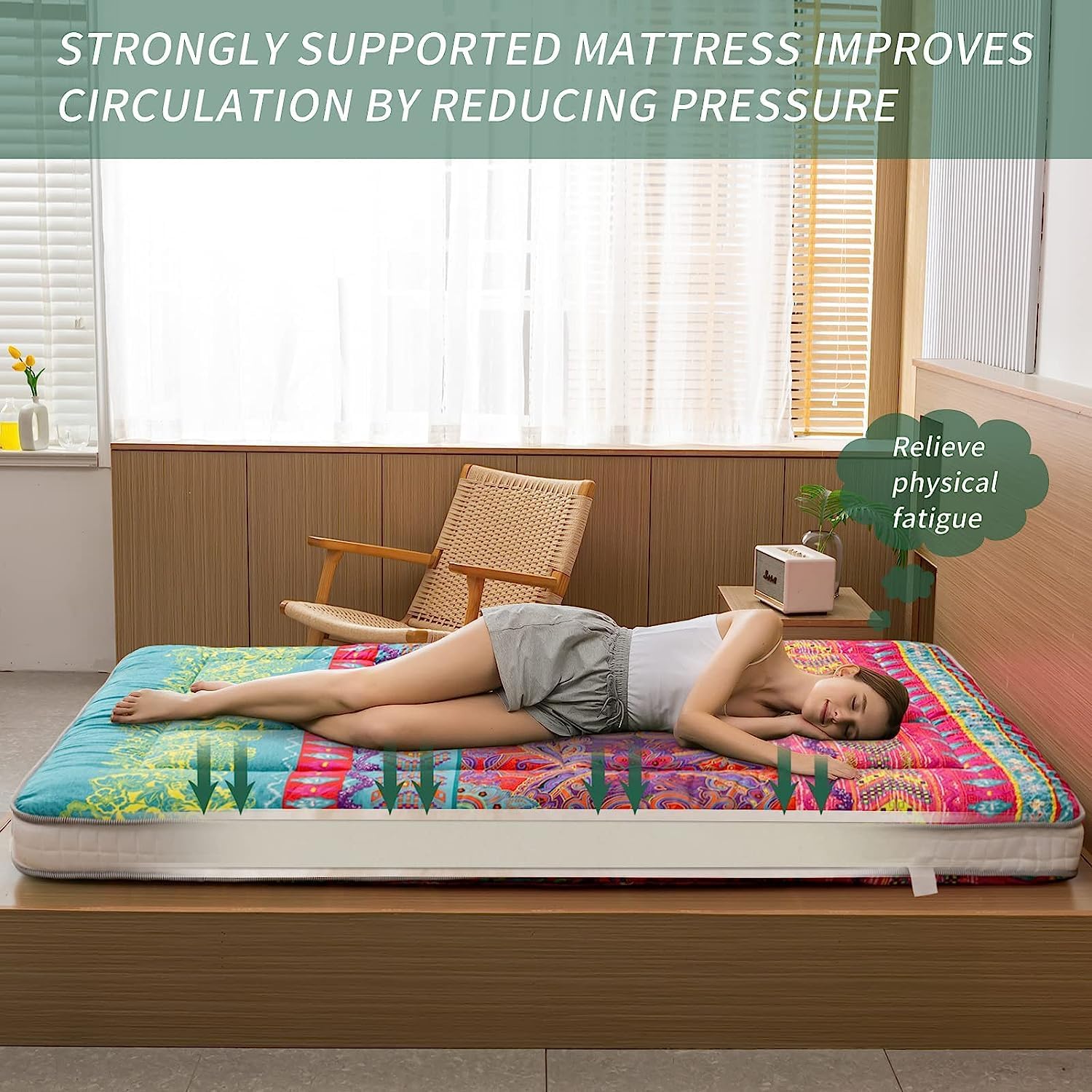 MAXYOYO Colchón tamaño Queen Futón Cama portátil Colchón japonés Colchón cama colchón plegable Colchón cama Queen Colchón cama japonesa Colchón
