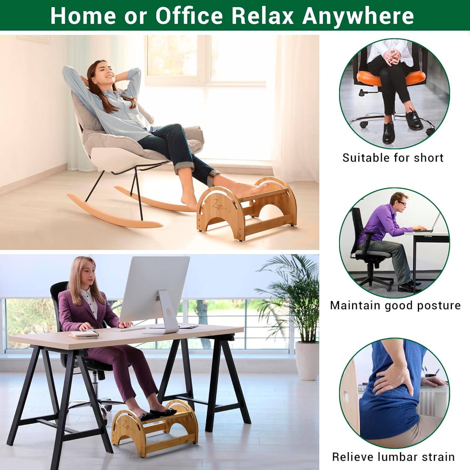Zyn works Taburete ajustable para debajo del escritorio con rodillo de masaje, reposapiés debajo del escritorio para oficina y trabajo desde casa,