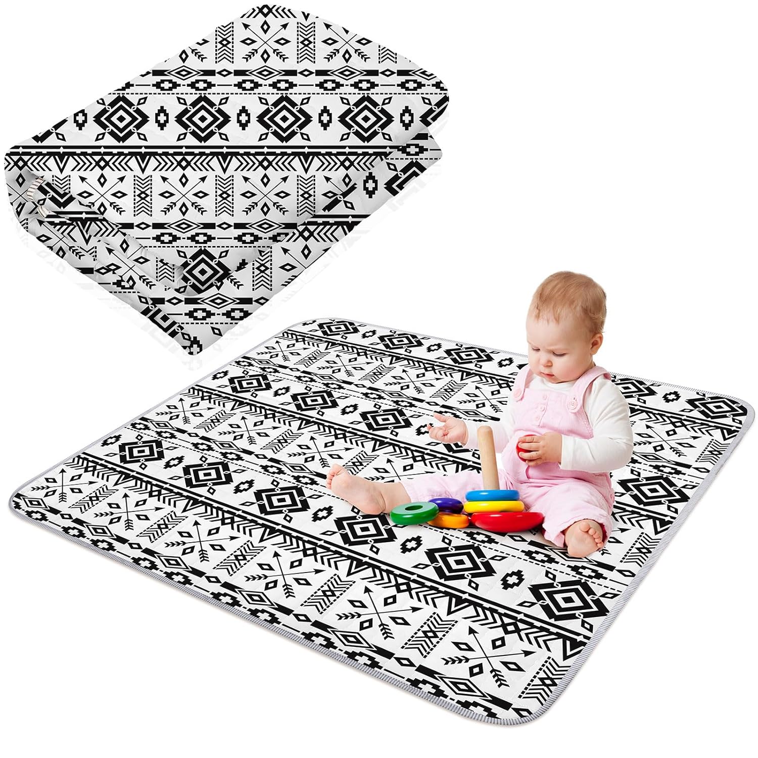 Tapete de juego portátil bohemio para bebé, 43 x 43 pulgadas, lavable, plegable, tapete de juego antideslizante para bebés, tapete de juego para