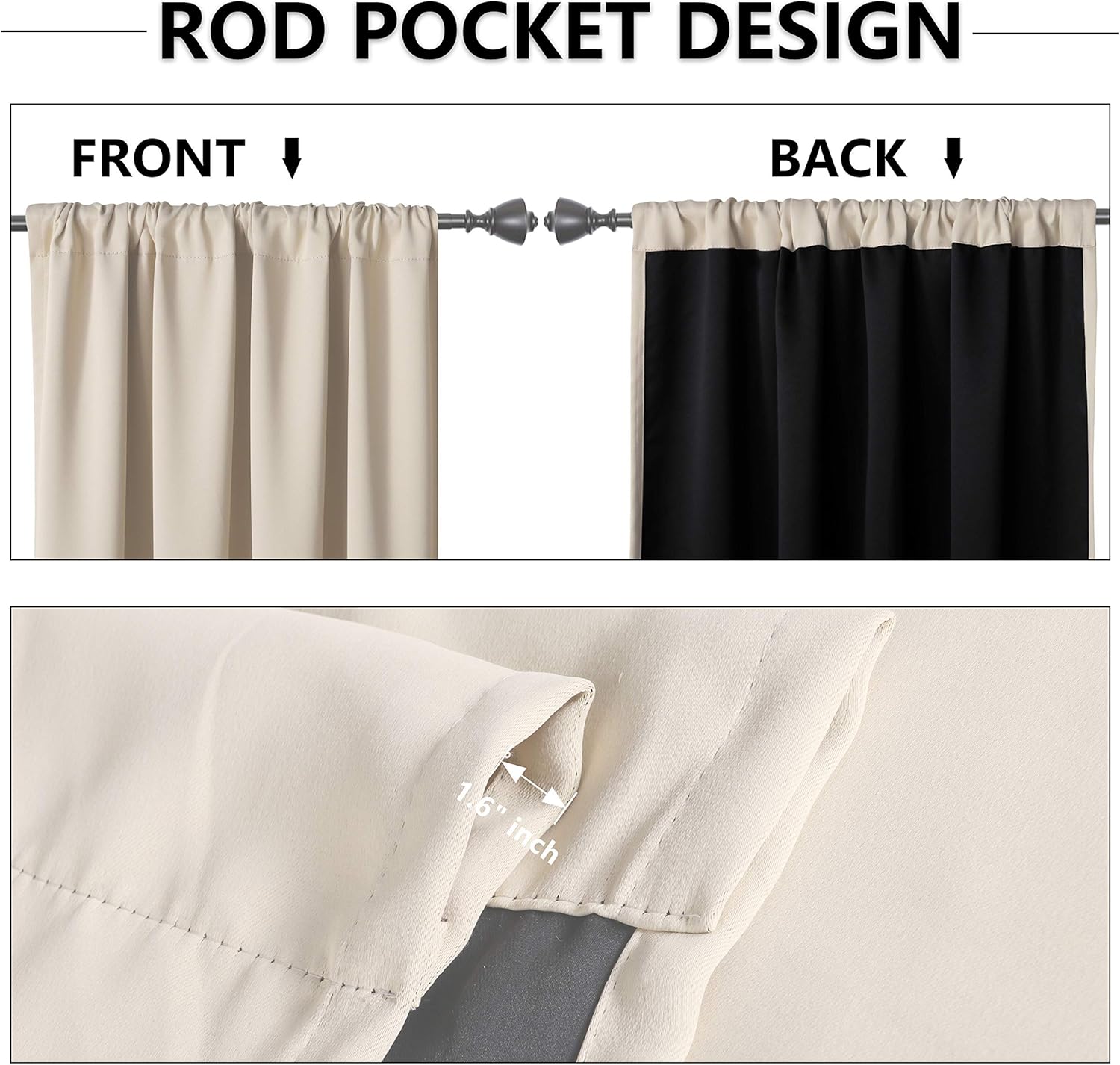 WONTEX – Cortinas blackout con espacio para barra, para sala de estar, 2 paneles