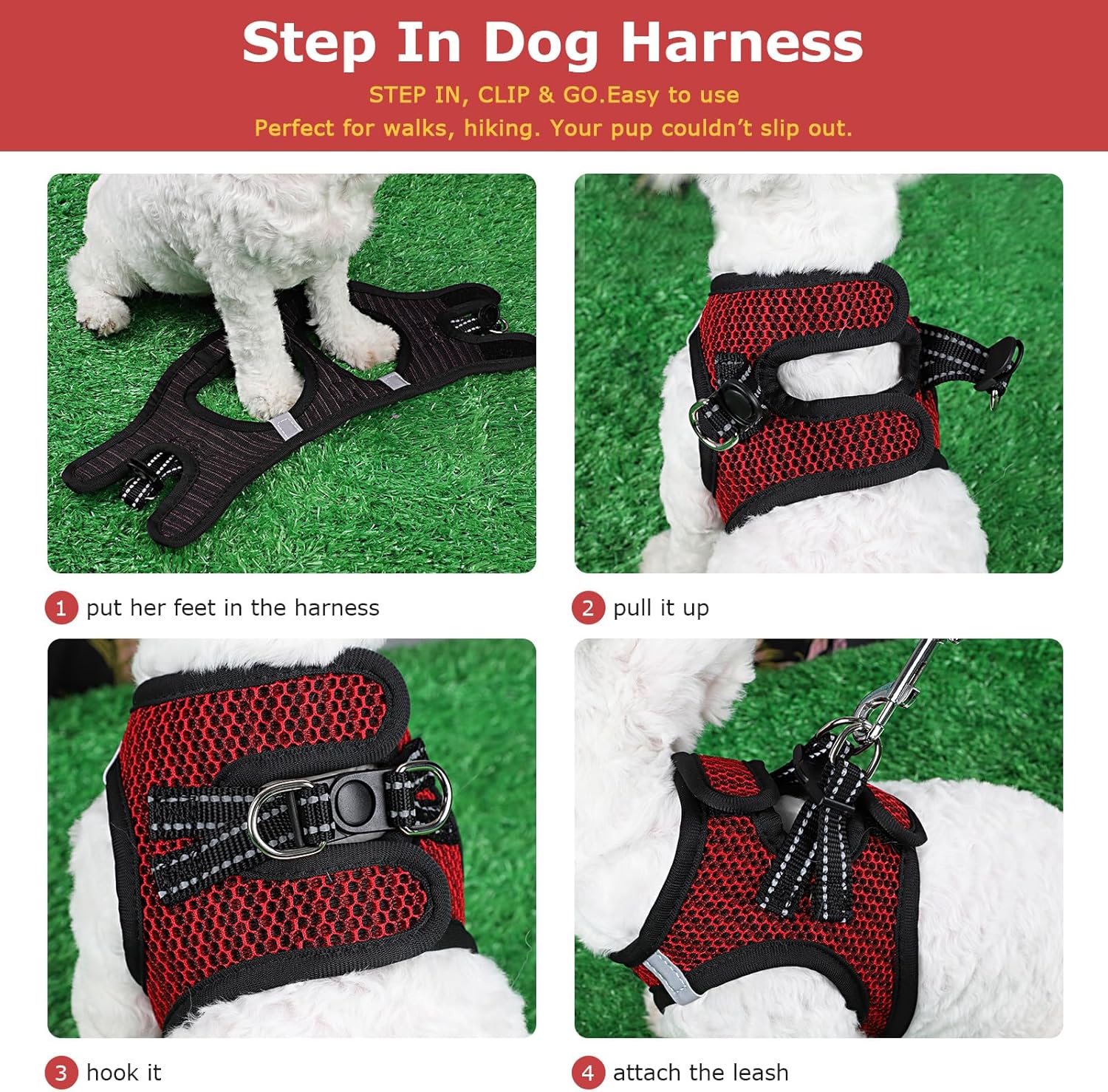 Arnés para perro pequeño para todo tipo de clima, de malla de diamante, reflectante, extra pequeño, sin tirones, chaleco ligero para cachorros,