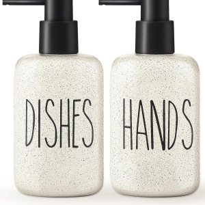 Lareina Juego de dispensador de jabón de cerámica, dispensador de jabón de manos y platos de 16 onzas para cocina y baño, juego de 2, adecuado para Lareina Juego de dispensador de jabón de cerámica, dispensador de jabón de manos y platos de 16 onzas para cocina y baño, juego de 2, adecuado para