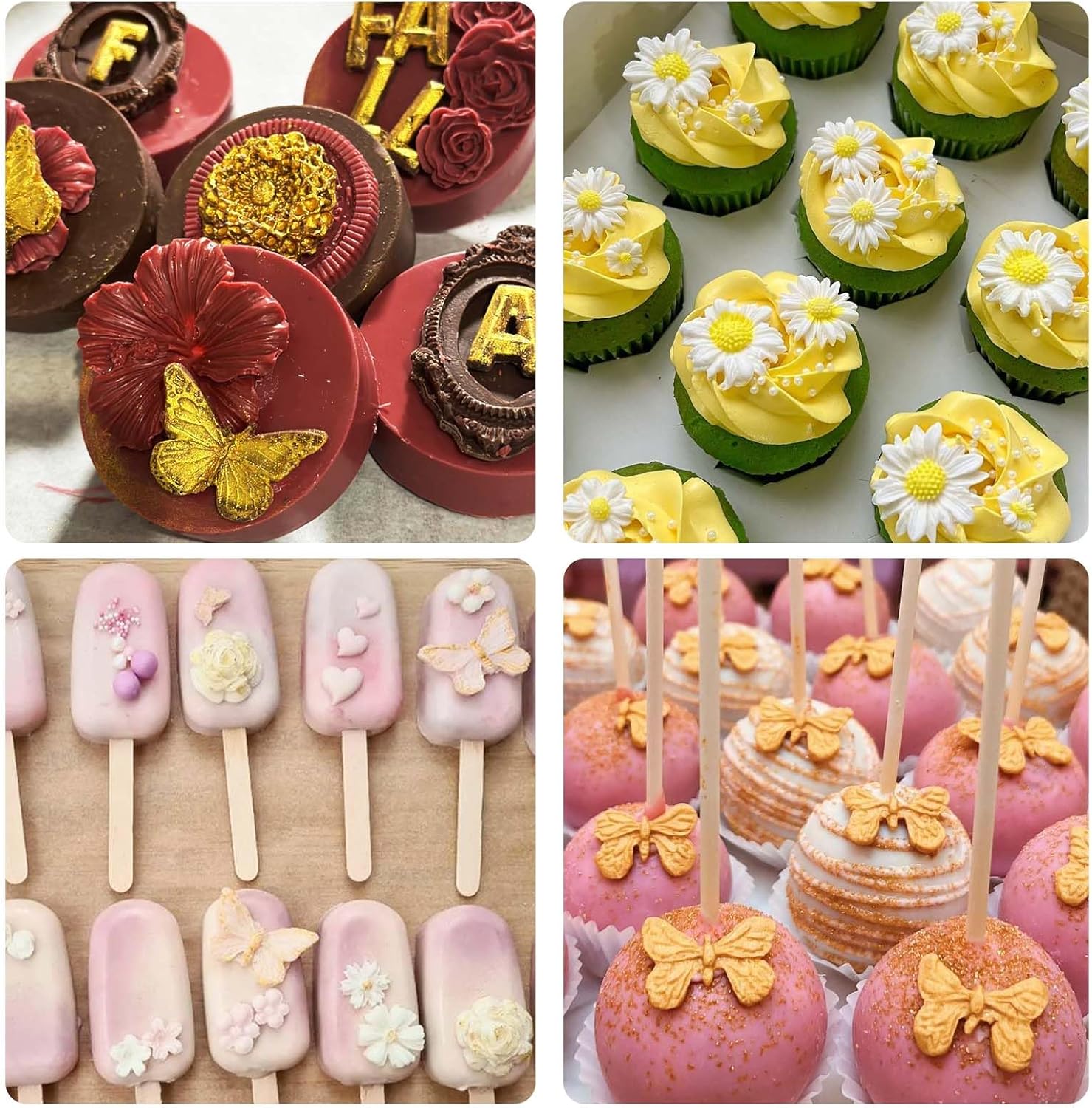 Mini moldes de silicona de arcilla, 6 paquetes de girasoles de mariposa, girasoles, dulces, fondant, molde de azúcar para decoración de jabón,