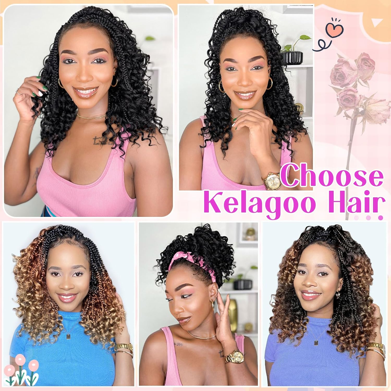 Kelagoo Goddess Box – Trenzas de ganchillo de 14 pulgadas, paquete de 9 paquetes de trenzas de caja bohomianas, cabello de ganchillo para mujeres