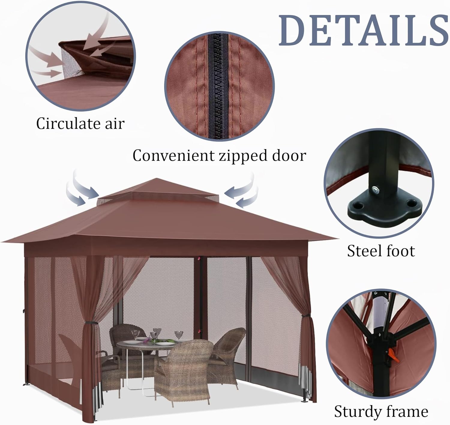 yoyomax Gazebo desplegable para exteriores de 13 x 13 pulgadas con red, kiosco portátil impermeable, refugio para patio con techo doble y 169 pies
