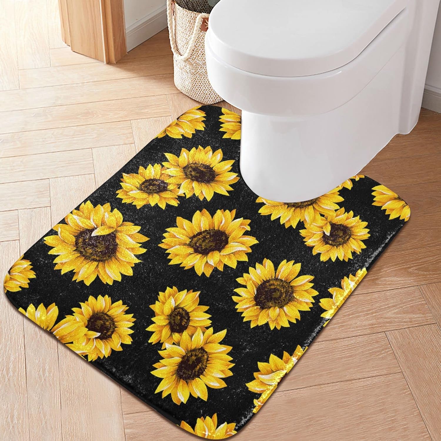 Alfombra de baño negra con girasoles, alfombra de baño suave, absorbente, alfombra de baño, alfombra de baño, alfombra de baño lavable,