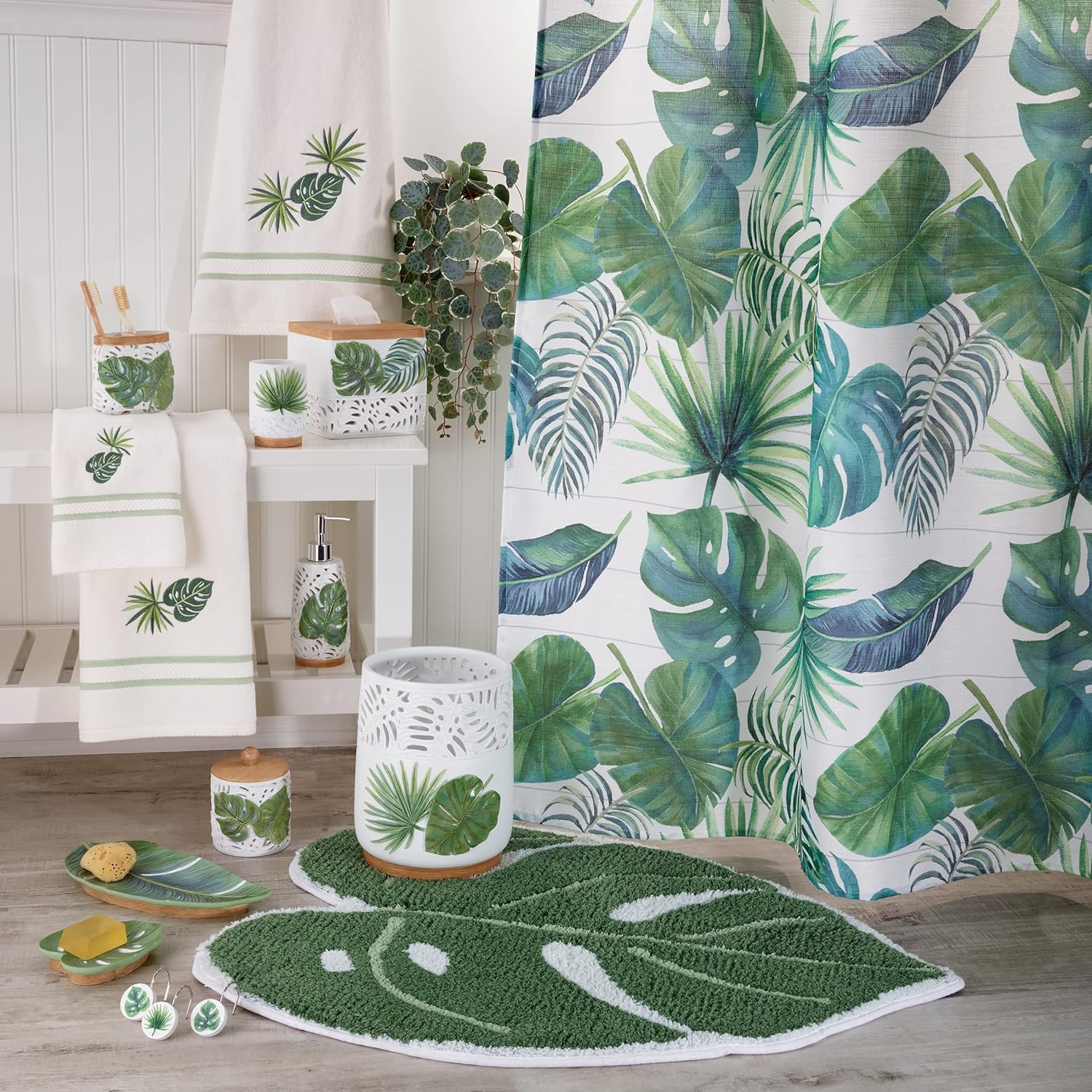 Avanti Linens – Bandeja de tocador, organizador de encimera, decoración del hogar inspirada en hojas de palmera (colección VIVA Palm)