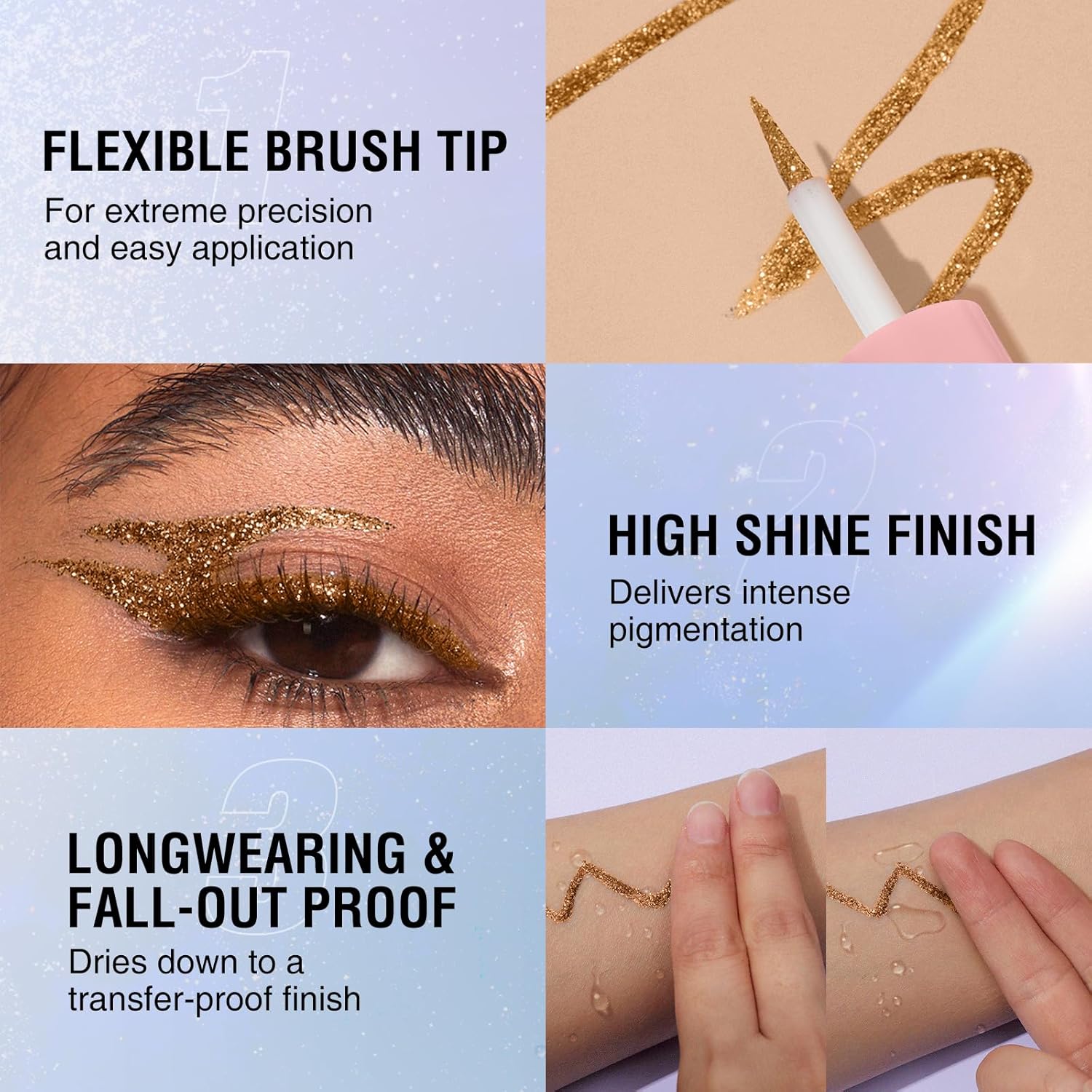 Juego de delineador de ojos con purpurina de larga duración, brillante, impermeable, delineador de ojos fácil de colorear sin manchas, maquillaje de