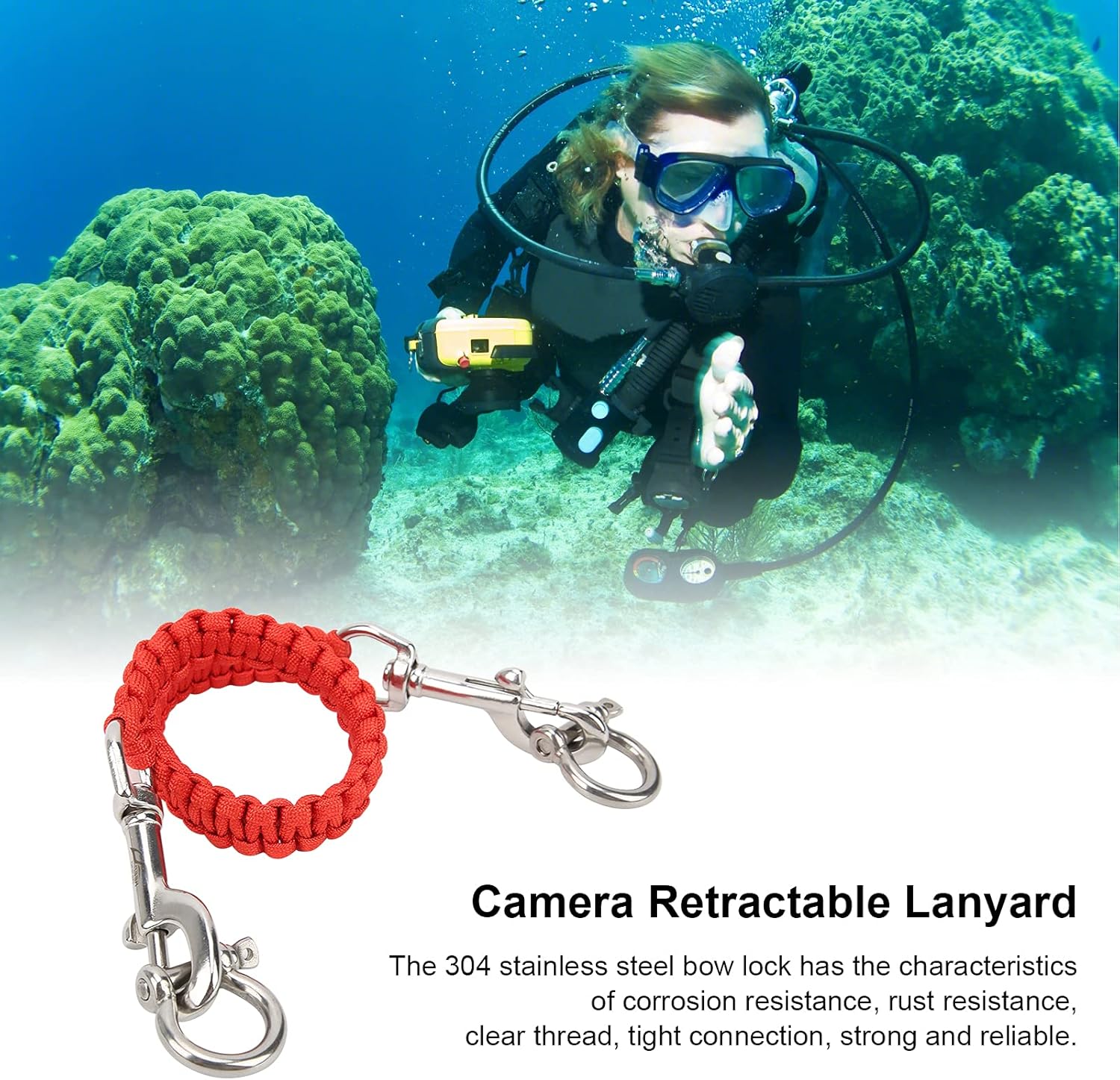 VGEBY Cordón para cámara de buceo, 360 grados retráctil flexible de rotación de la cámara de la vivienda de llevar el cordón de buceo Accesorios de