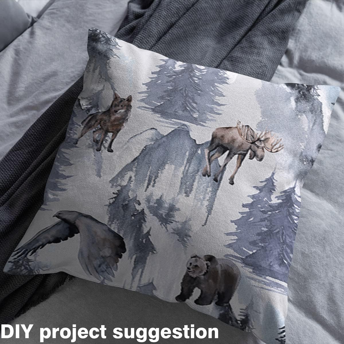 Tela de ciervo por The Yard, Tela de tapicería Bear Wolf, Eagle Woodland Wild Animals Quilting Fabric by The Yard, Tela decorativa de acuarela, tela